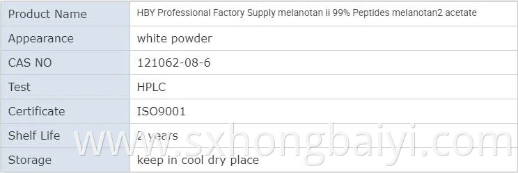 Hby Supply 99% Skin Tanning Peptide Melanotan II CAS 121062-08-6 Mt-II Melanotan 2